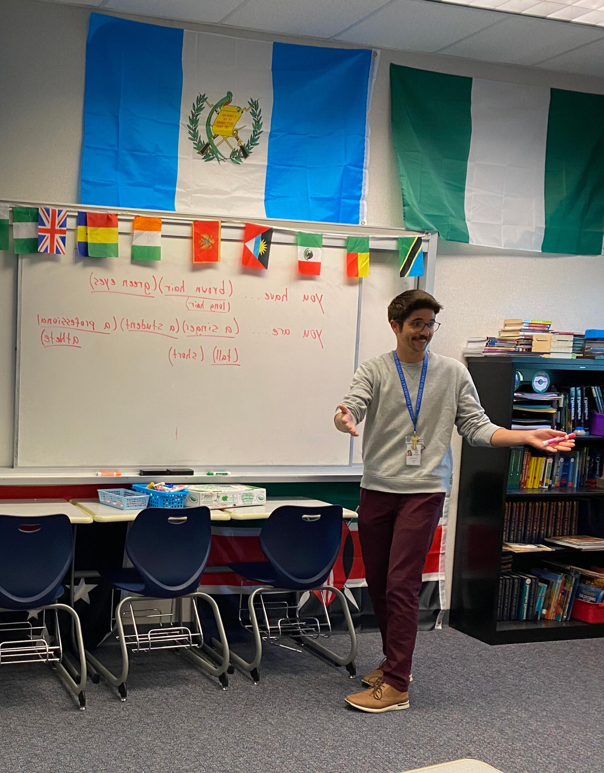 A language class with different colored flags